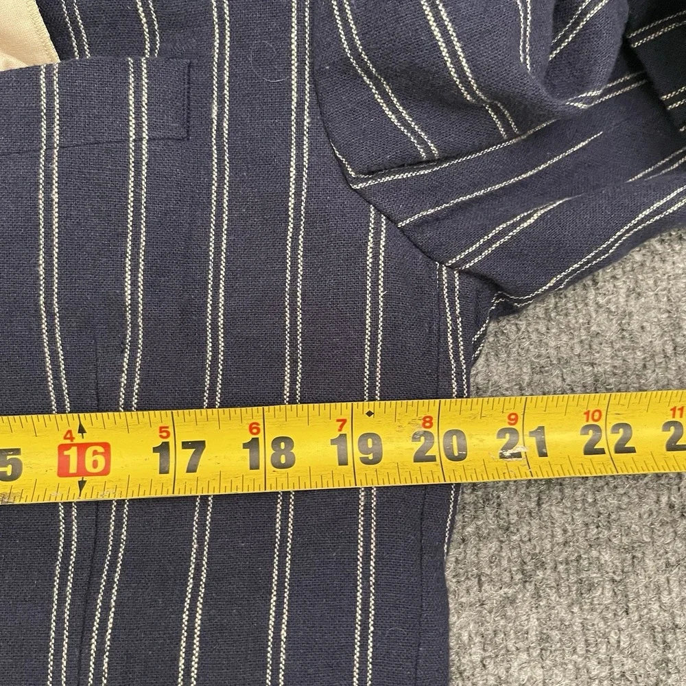 Cremieux Linen Blend Striped Sport Coat Men's Sz M Unstructured Navy Blue
